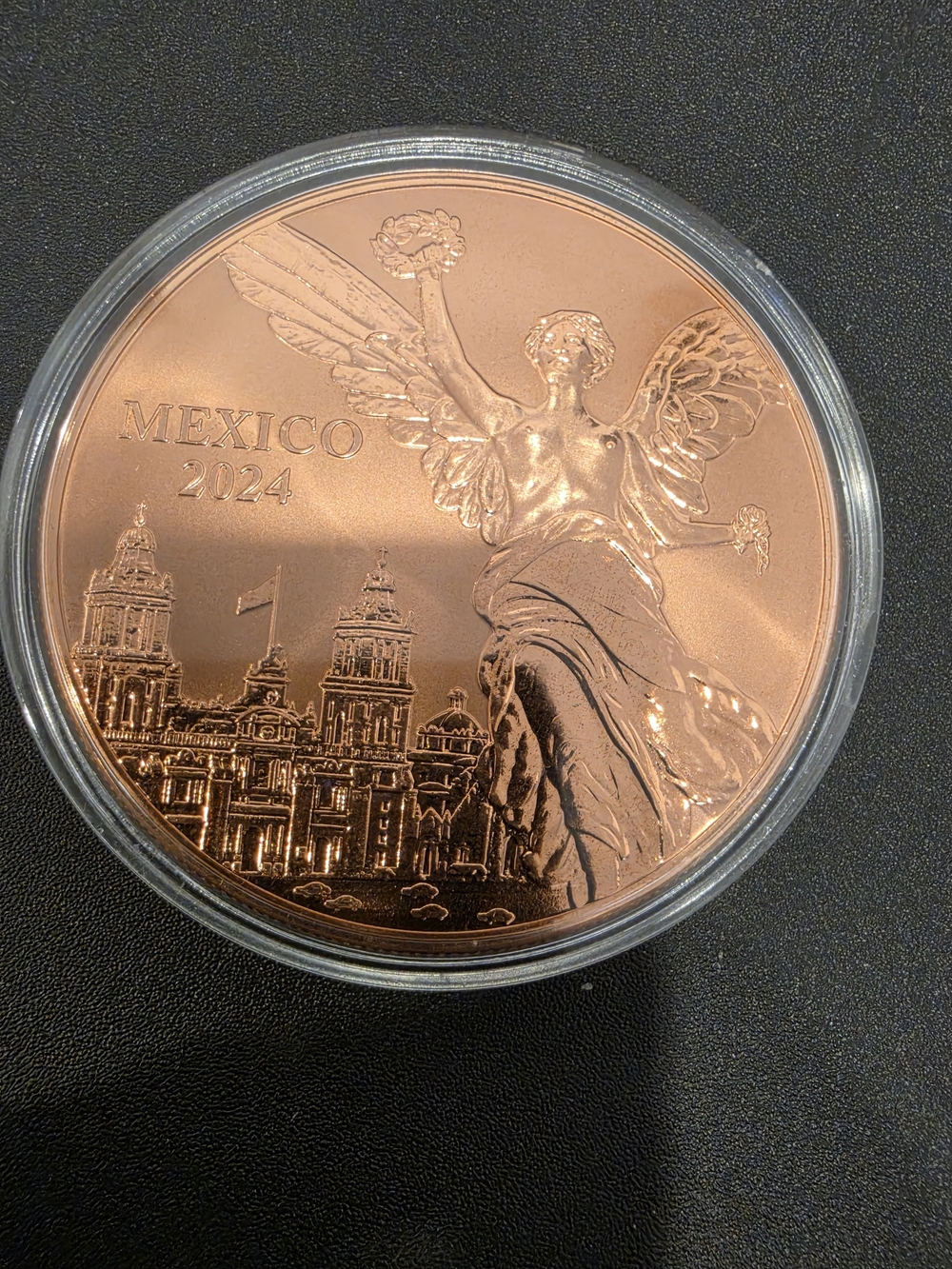 2024 Mexico Libertad 5 Ounce .999 Reverse Proof  Copper Round in a capsule